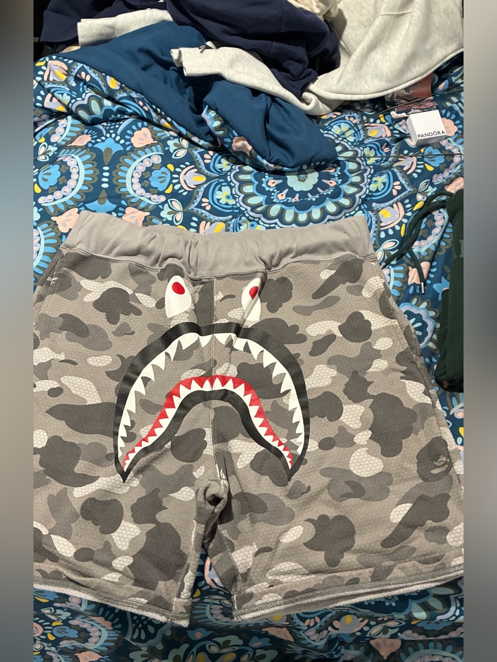 Men’s Grey Camo BAPE Shark-Print Shorts